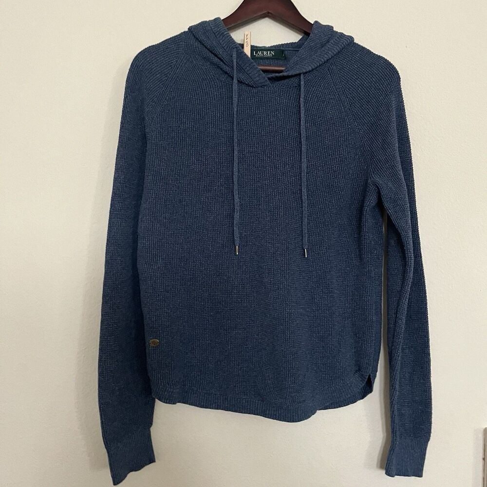 Lauren Ralph Lauren Thermal Hoodie Blue Casual Cotton Long Sleeve Pullover SZ L